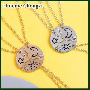 Hmeme 3Pieces New Round Sun Star Moon Pendant Necklace Fashion Best Friend Forever Friendship BFF Men And Women Charm Chokers 2023