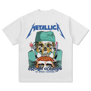 Cross-Border NIRVANA Nirvana METALLICA Printed Short Sleeve T European and American rock high street summer trendy mens shirt