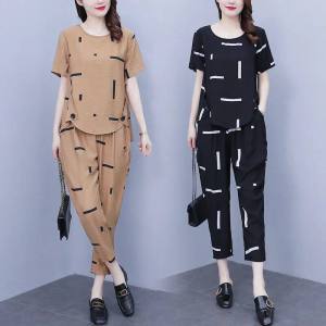 Casual Sports Suit Women Plus Size 5XL 2022 Summer New Fashion 2 Piece Set Short Sleeves+Trousers Loose Temperament 2pcs Set Women Clothes