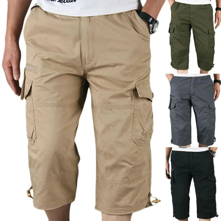 3/4 Pants Men Summer Baggy Cargo Cotton Calf Length Plus Size Pants Casual  Trouser Male