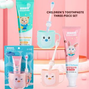 3pcs Baby Toothbrush Set Tooth Cup Toothpaste and Toothbrush Set Low-fluoride Toothpaste Anti-caries