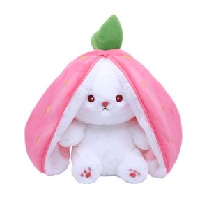 Mainan Mewah Kelinci Flip lucu Strawberry untuk Kelinci Mainan Mewah Boneka Lembut Buah Berubah menjadi Kelinci Hewan Plushie Boneka Cosplay Bantal Hadiah Anak 18cm 25cm 35cm