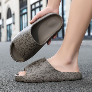 EVA Men Slides Sandals Korean Style Graphic Print Thick Bottom Soft Big Size 40-49 Casual Home Beach Slippers Black Beige Brown