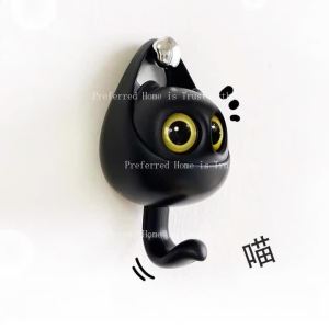 ZZSA Cute Big Eyed Little Black Cat with Nail Free Hook That Blinks Eyes Wall Mounted 3T7R1
