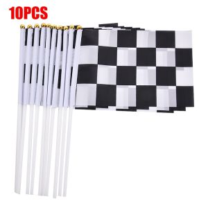 10Pcs Black White Mini Racing Checkered Flags 14x21cm Mini Race Flags for Car Sports Party Events