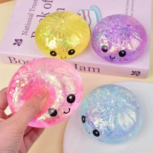 KEND Glitter Dumpling Squishy Toys Realistic Bun with Steamer Squishy Dumpling Boys Girls Pinch Sensory Fidget Ball Kids Adults
