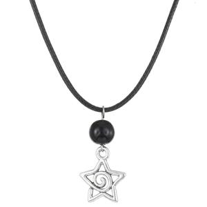 Gothic Swirl Star Pendant Necklace Vintage Alloy/Leather Rope Fashion Jewelry for Women Men Pentagrams Charm Choker Gift