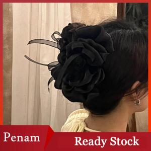 [PAM] Sweet Fashion Rose Bow Hair Clip For Women Girls Mesh Gentle Elegant Shark Clip Temperament Versatile Hair Accessories Gifts