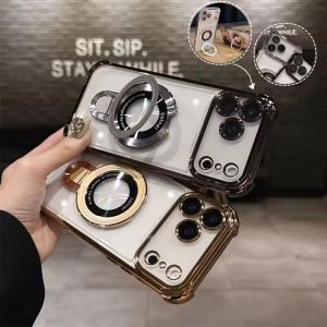 Fashion Plating Magnetic Bracket Case For iPhone 17 Pro Max 17 Pro 17 Air Case With Holder Stand Shockproof Cover