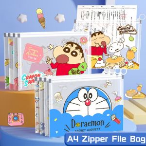 WASTELAND BEAUTY 4PCS/Set พีพี กระเป๋าไฟล์สำหรับ A4 โดเรม่อน เครยอนชินจัง แฟ้มโฟลเดอร์ มัลติฟังก์ชั่ กันน้ำกันน้ำได้ ถุงเก็บกระดาษสำหรับทดสอบ นักเรียนก็อก