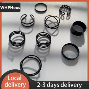 [COD] WHPHous Ship within 24 hours 3 6pcs Vintage Black Rings Set For Women Girls Punk Metallic Geometric Simple