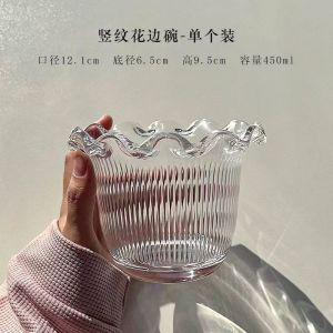 INS ดอกไม้ขนมหวานไอศกรีมชามแก้วใสผลไม้สลัดชามขนมงานแต่งงานพุดดิ้งขนมขบเคี้ยวอาหารเรียกน้ำย่อยชามเสิร์ฟ