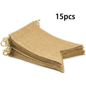 15Pcs Burlap Banner DIY Party Decor Triangle Flag Banner for Holidays Camping Halloween Christmas