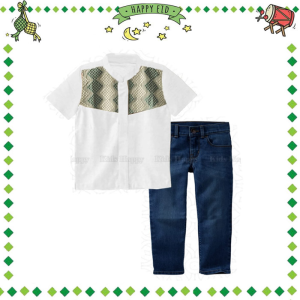 BabyShopIndonesia Setelan Baju Koko Anak Import Murah Setelan Baju Koko Putih Ketupat Celana Panjang Jeans Anak Import Murah Putih Bordir Ketupat