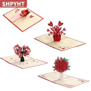 [COD] SHPYHT TOY Stereoscopic Roses 3D Pop Up Love Greeting Card Envelope Valentines Day Birthday Anniversary Greeting Card Couples Postcard