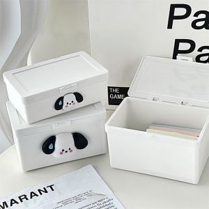 P-CUTE White Storage Box Plastics Flip Cover Organizer Box Ins Dustproof Photo Collect Box Card