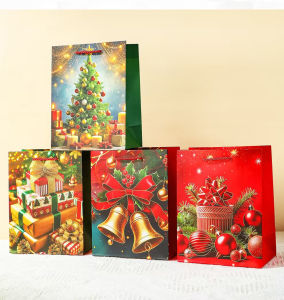 Christmas Gift Bags Gold Foil Printed Paper Handbags Xmas Goodie Bags with Handles Holiday Party Gift Wrapping Bags for Christmas Presents