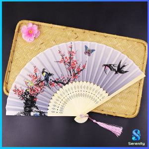 Serenity พัดผ้าไหม สไตล์จีน พับได้ folding fan