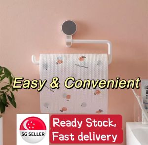 [SG SELLER] Adhesive Paper Towel Holder Dispenser Kitchen Organizer Wall Mounted Paper Towel Roll Rack Under Cabinet Towel Rack for Bathroom