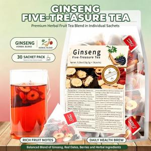 60包 人参五宝茶包Ginseng Five Treasure Tea桑葚红枣枸杞组合 滋补养生茶包 Mulberry Red Dates Health Tea Bag