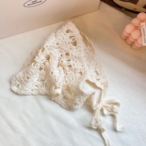 YAFEN Fashion Knitted Headscarf Hat French Pastoral Style Triangle Headband Handmade Crochet Headband Towel Retro Flower Headscarf