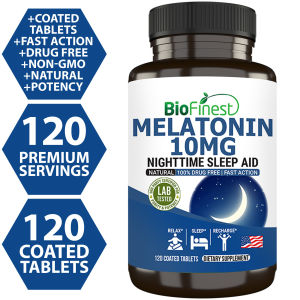 Biofinest Melatonin 10mg Supplement - Fast Action Drug Free - Natural Nighttime Sleep Aid - Fall Asleep Faster Stay Asleep Longer Wake Up Feeling Rested - Normal Sleep Pattern - Made in USA (120 Coated Tablets)