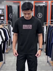 ✅ Men trendy T-shirt men cool 210 grams short sleeve men & women shirts/shirts shirts uni qlo block logo Silver/shirt shirts .C