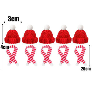 YESPERY 10 Set Mini Santa Hat & Scarf 2024 New Christmas Costume for Doll Lollipop DIY Xmas Party Dinner Decoration
