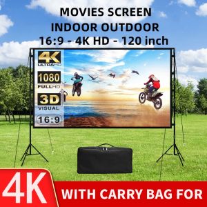 16:9 4K HD Projector Screen and Stand 120 inch Indoor Outdoor Lightweight Movie Screen with Carry Bag for Backyard Movie Night