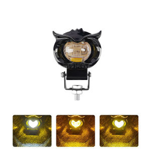 New owl monocular lens spotlights for motorcycles off-road vehicles yellow and white dual color work lights