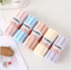 Double.lucky ผ้าขนหนูผืนเล็ก ผ้าเช็ดหน้า เช็ดผม ขนาด 26*56cm คละสี