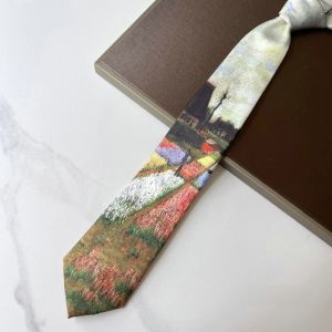 PERPE Flower Oil Painting Mens Ties Vintage Van Gogh Bow Tie Unique Soft Smooth Casual Necktie Shirt Party Accessories