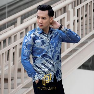 Batik Pria Lengan Panjang 2023 BATIK PRIPOEN HRB026 motif KERATONAN Kode size M L XL XXL