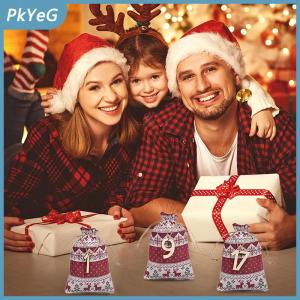 PkYeG Giáng Sinh Advent Lịch Túi 24 Ngày Đếm Ngược Lịch Vải Bố Túi Dây Kéo Túi Quà Tặng Cho Người Lớn Và Trẻ Em DIY Kẹo Túi