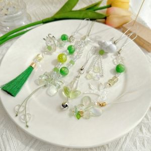 HBESTY Cute Tulip Flowers Handmade Phone Charm Lanyards Strap For Girl Women Lovely Kawaii Keychain Bead Pendant Strap Lanyards