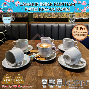 KOPIN 6 pasang gelas Cangkir Kopi Kopitiam Putih Polos KPM-01 Kopin