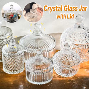 Crystal Glass Candy Jar With Lid Jewelry Storage Pot Multi-Function Transparent Jewelry Storage Jar Candle Holder Pot