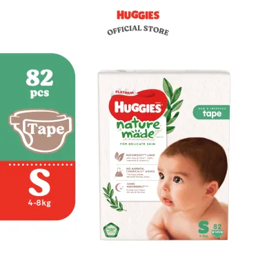 Huggies Naturemade Tape Diapers NB60/S82 (1 Pack) - No harmful chemicals super premium diapers for baby