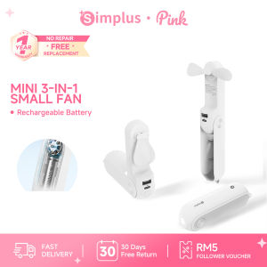 SimplusPink Small Fan Kipas Tangan Handheld type-c Electric Fan Portable Foldable 3 Speed Levels Mini Rechargeable Desk fan 2A power bank flashlight touch to stop DFSH012