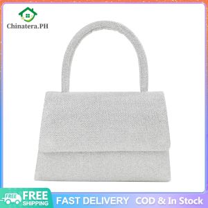 Women Mini Elegant Handbag Solid Color Sequins Glittering Wrist Bag Versatile Shinny Handheld Purse Dinner Party Wedding Bag