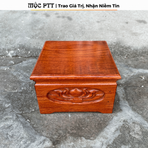 Kỷ vuông  Đôn vuông gỗ Hương Đá hoạ tiết Hoa Sen kích thước mặt 16 18 20 22 cao 9 cm