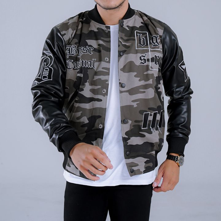 jaket varsity pria baseball terbaru loreng army tren distro full