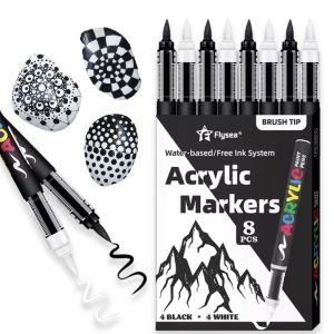 LUZMAR 8pcs Soft Tip Acrylic Paint Marker Waterproof DIY Large Capacity Ink Marker Black and White Direct-Liquid Brush Tip Marker Illustration Sketching