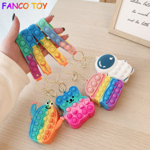 Original 14style mini pop it sling bag coin purse Keychain wallet Messenger Bag with Simple Dimple sensory Push Bubble Fidget toy for kids