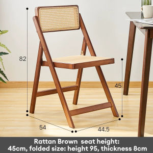 Bamboo Folding Dining Chair with Rattan Woven Seat Foldable Armrest Chairs Easy Assembly Comfy Armchairs for Living Room Heavy Duty
