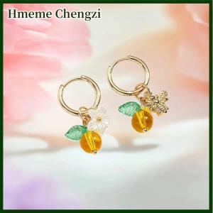 Hmeme Fashionable Orange Fruit Honey Bee Hoop Earrings For Women Ear Buckle Suitable For Wearing Jewelry Gifts