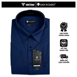 SAN SCIARO - Áo Sơ Mi Tay Ngắn Màu Xanh Dương Caro Form Regular Lai Bầu Quà Tặng Nam Việt Tiến