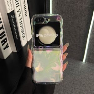 Aurora Colorful Gradient Wave Case for Samsung Galaxy Z Flip 6 5 flip6 Flip5 ZFlip Laser Rainbow Transparent Shockproof Cover