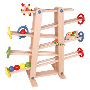 Crazy Rushing Roller Coaster Track Speedy Racecar Slide Colorful Ball Rolling Game Full Beechwood