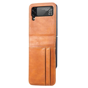Multi-Card Holder Z Flip 3 4 Wallet Case Leather Cover Vintage Leatherette Hinge Protection Samsung Galaxy Z Flip 4 Casing Shockproof Durable Hard PC Phone Case Accessories